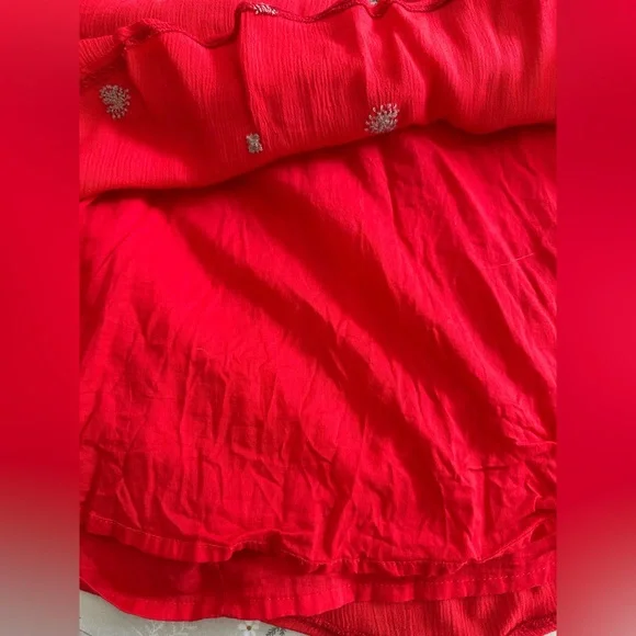 Free People red long sleeve open back floral embroidery mini dress size small. - Picture 15 of 15